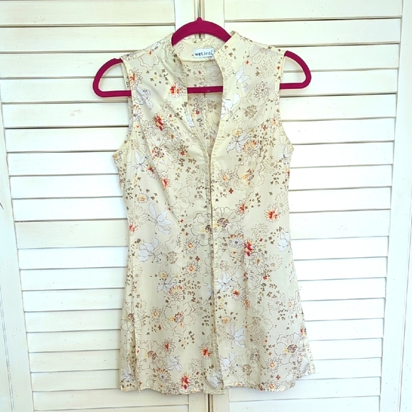 Women's Wet Seal Floral Sleeveless Top - Cream and Red Medium - Picture 1 of 16